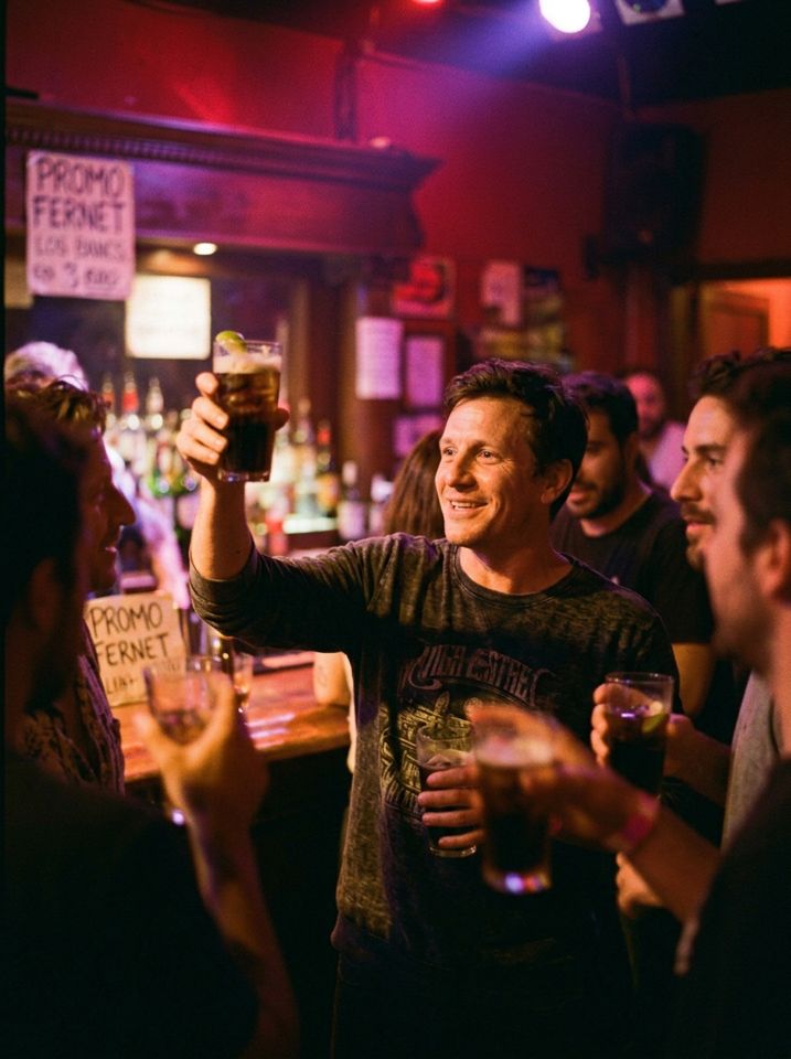 Brindis en un bar con música en vivo